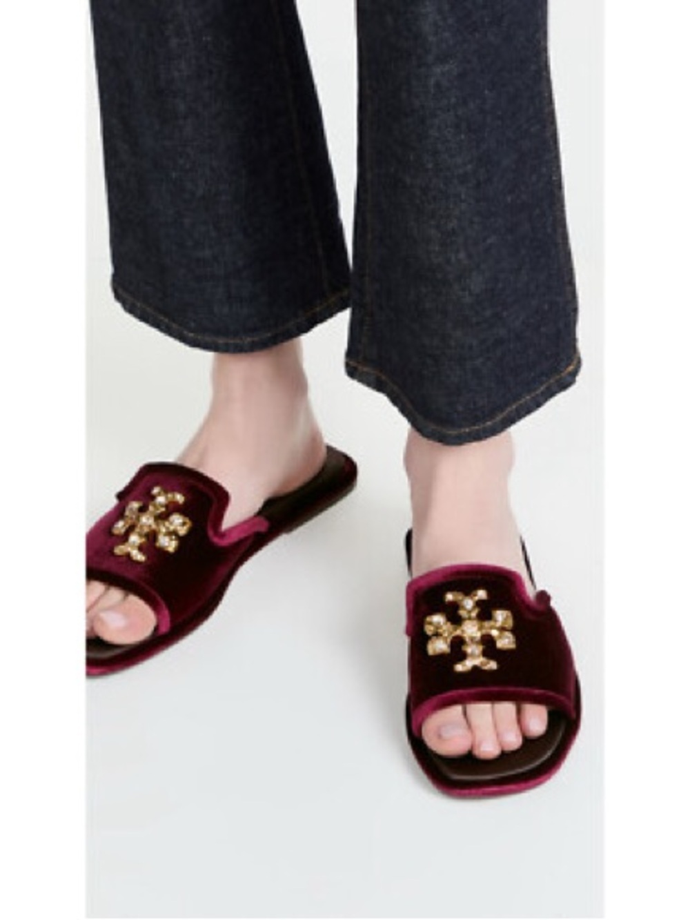 Tory Burch Velvet Slide Mules with Gold Logo $348 one day sale
